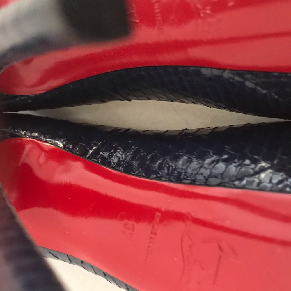 Christian Louboutin Navy Python Leather Peep Toe - image 6